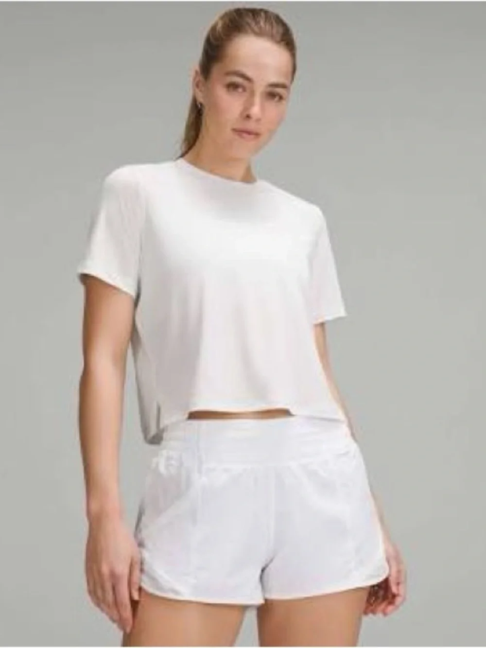 Lululemon White Quick-Dry Cropped Training Tee Shirt Loose Fit Size 6 / 8